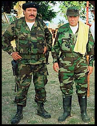 the legendary Marulanda (Sureshot) and his chief
              lieutenant Briceño posing in FARC camouflage issue