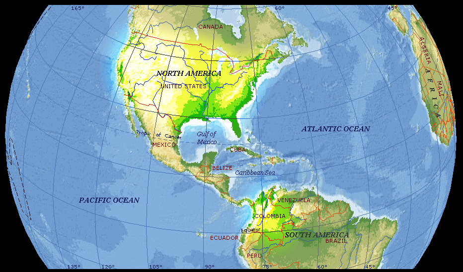 part of Western hemisphere
              with USA and Colombia both highlighted