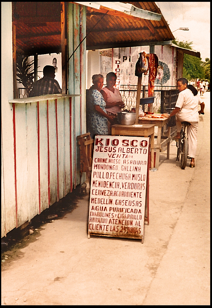 Victoria is visited by a few friends
              at her rustic meat street stand