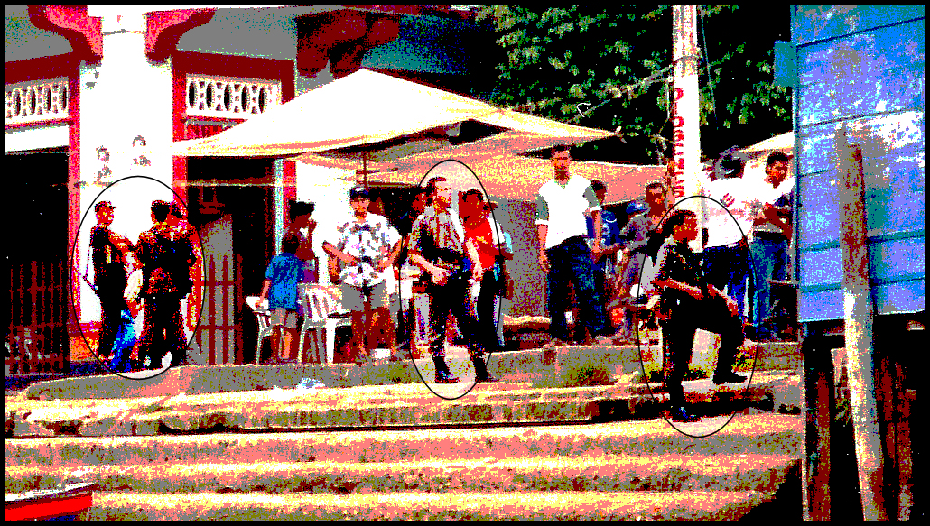 several government soldiers
              guard Santisima Cruz' main dock 'from guerrillas'