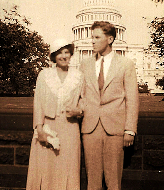 Rev & Jo (ages 30 & 25) on
        their first honeymoon to show her off to his cousins in
        Winchester, Virginia, via Washington, D.C., 1935