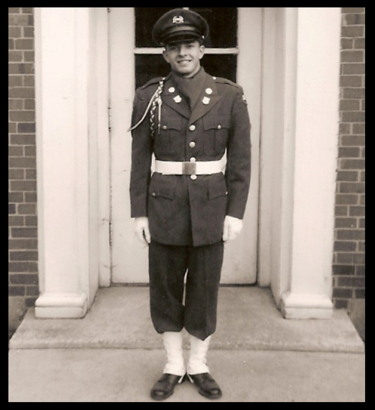 mj lorenzo 1960 age 17 in Wrigley
        College's ROTC (US Army Reserve Officer Training Corps) marching
        band uniform (played French horn)