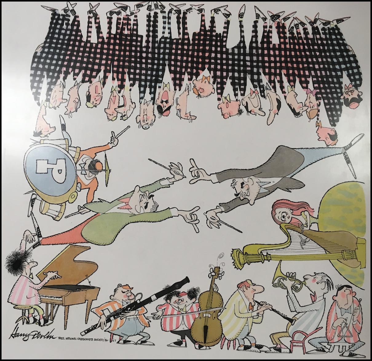 large cartoon
              showing band, chorus and conductor, Fred Waring - by
              Devlin