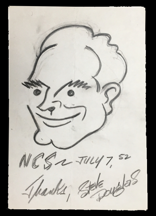 Steve Douglas cartoon portrait
              of youngish Fred Waring using very few lines